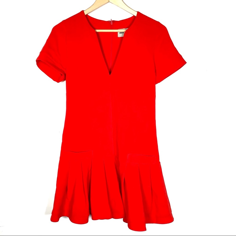 ASOS red short sleeve pleated hem shift dress - Picture 2 of 5